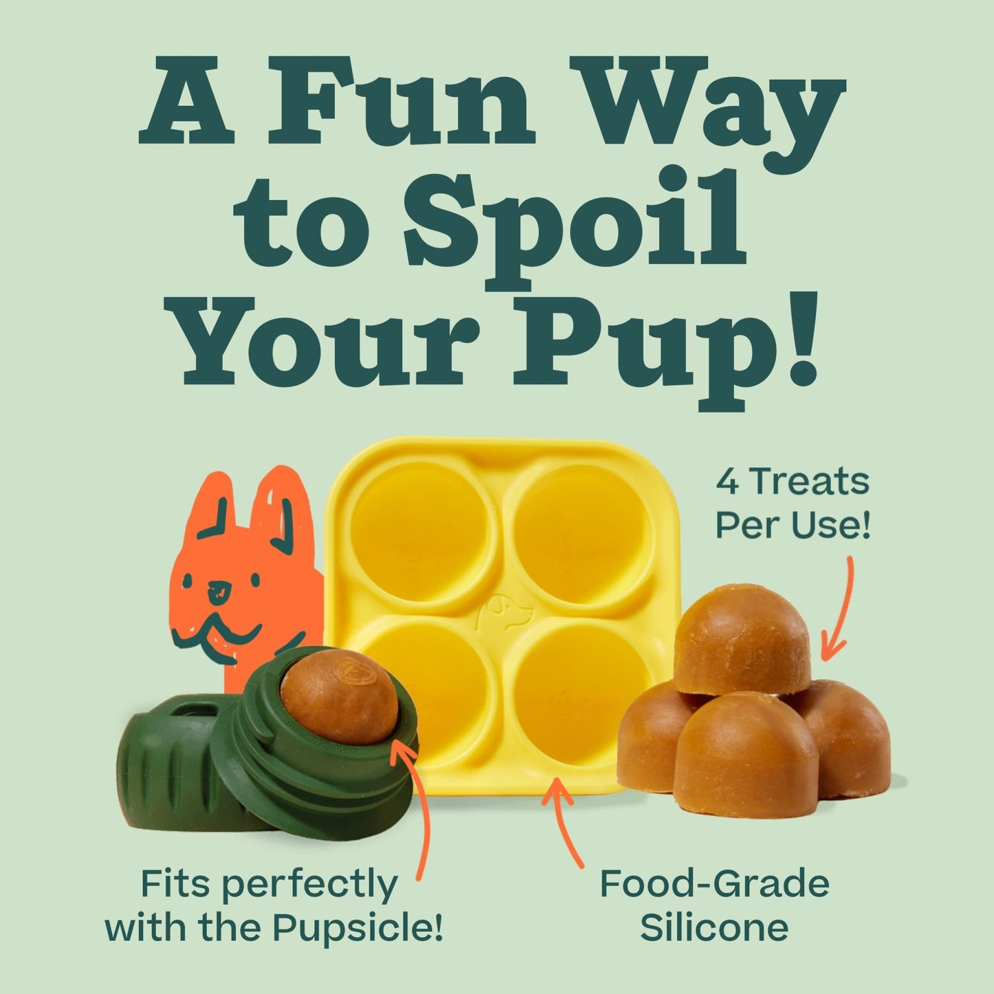 WOOF Pupsicle Treat Tray Mold, Small 10 - 25 lbs, Silicone Molds for Dog Treats, Dishwasher Safe, Reusable Treat Tray, Freeze Refill Treats For The Pupsicle Toy
