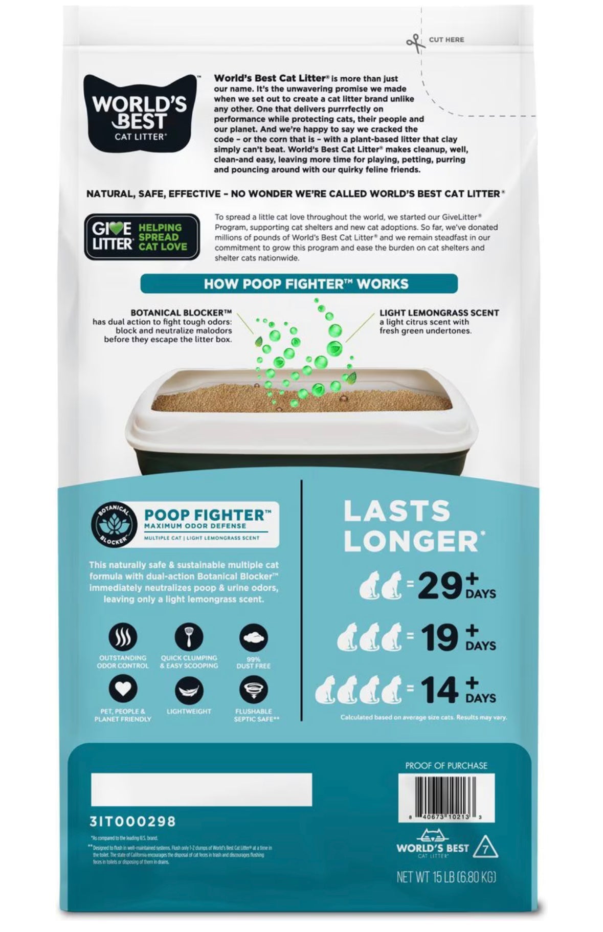 World's Best Poop Fighter Maximum Odor Defense Scented Clumping Cat Litter, 15 - lb bag