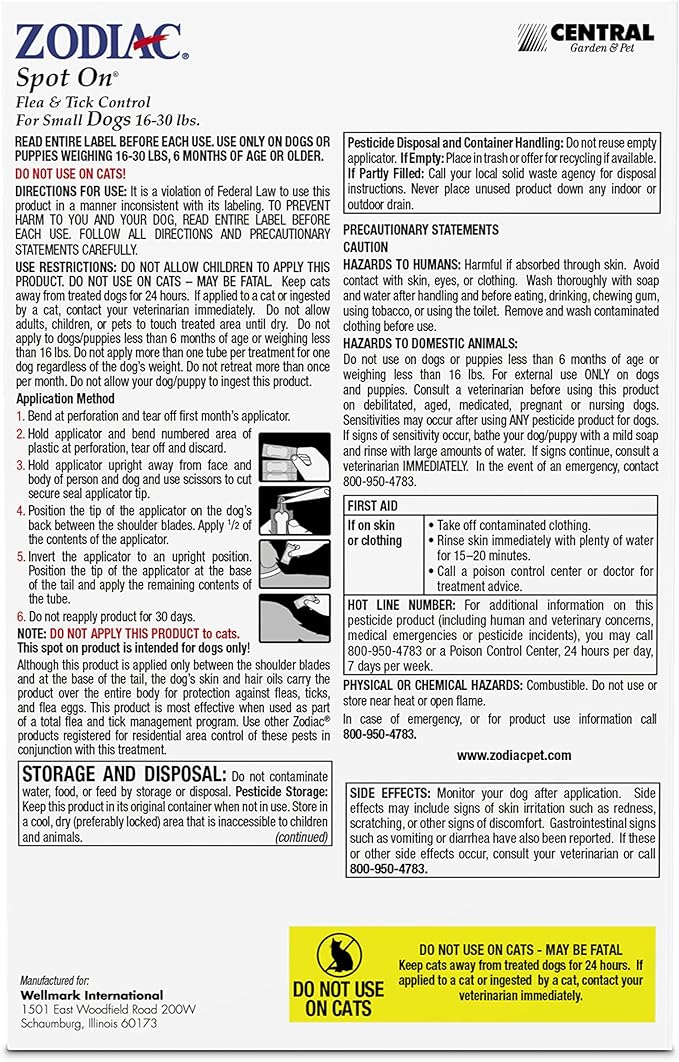 Zodiac spot on flea tick control 4month supply for dogs 16 - 30lbs