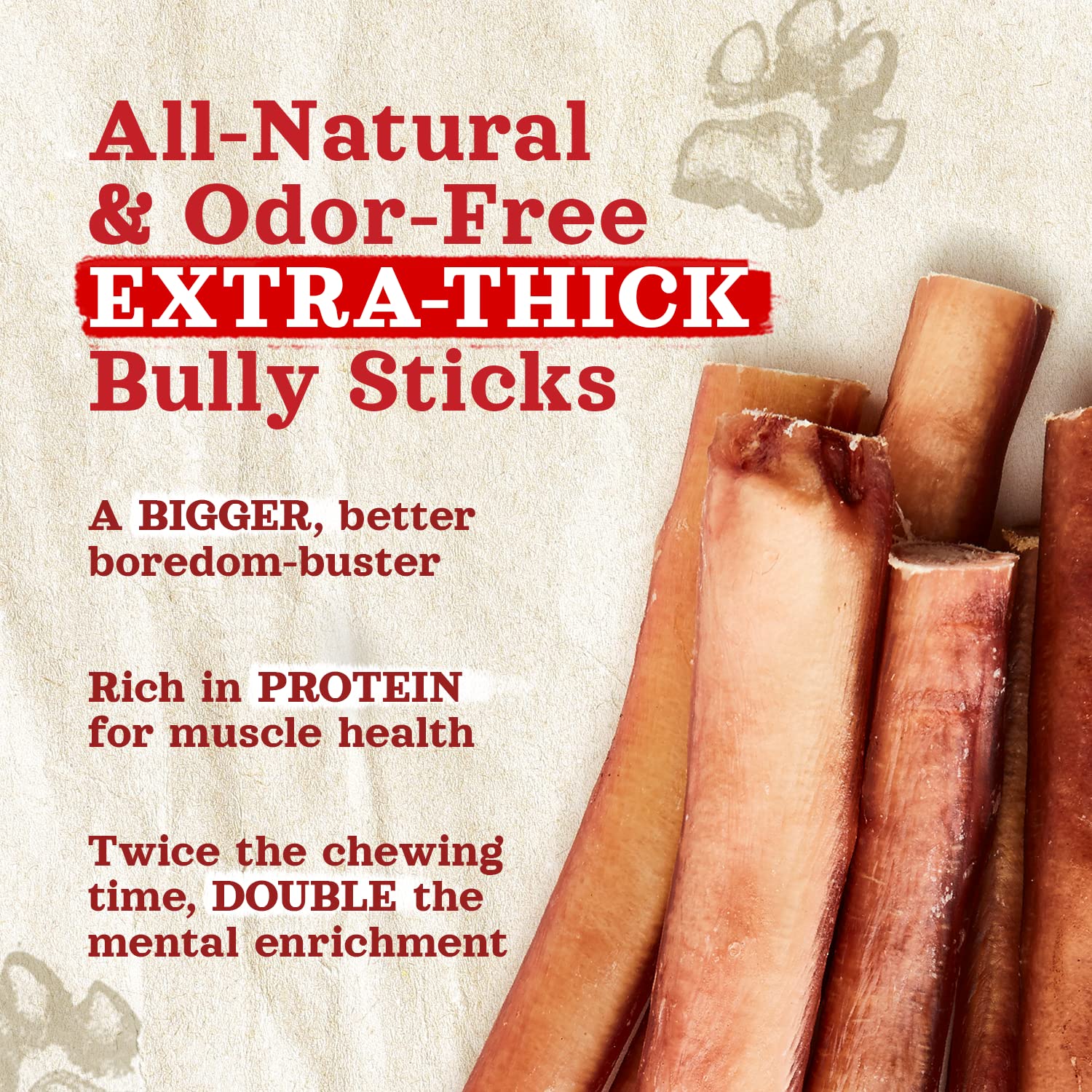 Natural Farm Odor Free Jumbo Bully Sticks (6 Inch, 12 Pack), Extra - Thick Dog Treats – Fully Digestible 100% Beef Treats, Natural Dental Chews – Keep Your Dog Busy with 50% Longer Lasting Chews