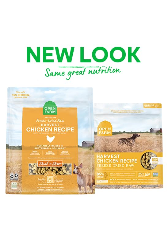 Open Farm Freeze Dried Raw Dog Food, Humanely Raised Meat Recipe with Non-GMO Superfoods and No Artificial Flavors or Preservatives (22 Ounce (Pack of 1), Harvest Chicken Recipe)