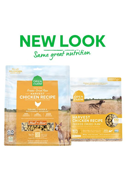 Open Farm Freeze Dried Raw Dog Food, Humanely Raised Meat Recipe with Non-GMO Superfoods and No Artificial Flavors or Preservatives (22 Ounce (Pack of 1), Harvest Chicken Recipe)