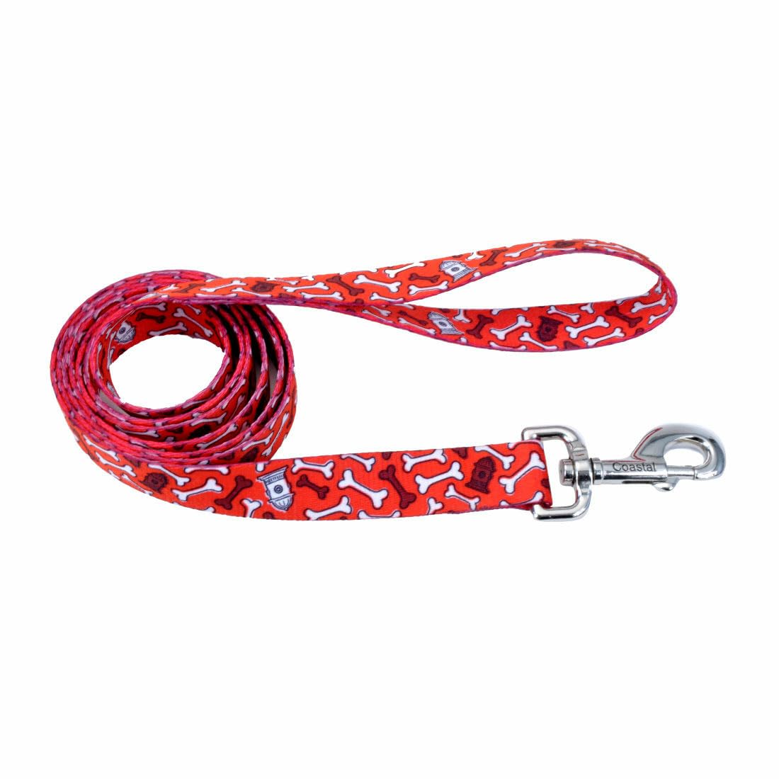 Pet Attire Styles Red Bones Print 6 Foot Dog Leash with the Width of 5/8 in.