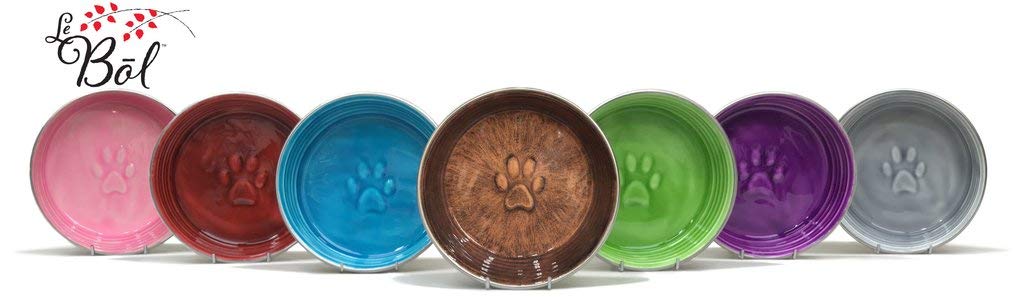 Loving Pets - Le Bol Dog Food Water Bowl Enamel Ceramic Bowl No Tip Stainless Steel Pet Bowl No Skid Spill Proof (Medium, Chartreuse)
