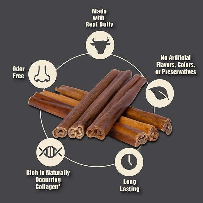 Canine Naturals | Natural Beef & Bully Sticks | Long-Lasting, Odor Free, High Protein Chews Made with 100% Real Bully | 4 Count small Sticks