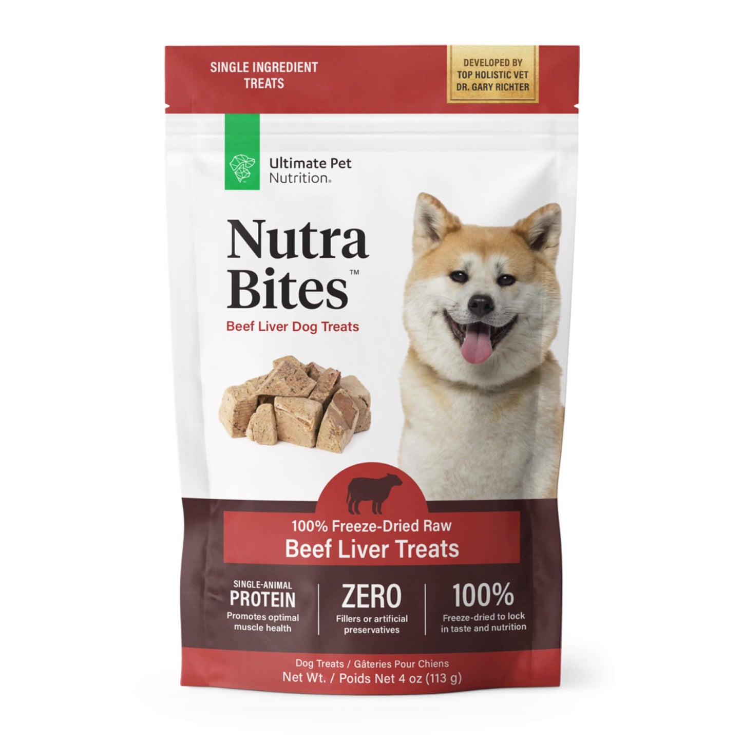 ULTIMATE PET NUTRITION Nutra Bites Freeze Dried Raw Single Ingredient Training Treats Food Topper for Dogs, 4 Ounces, Beef Liver