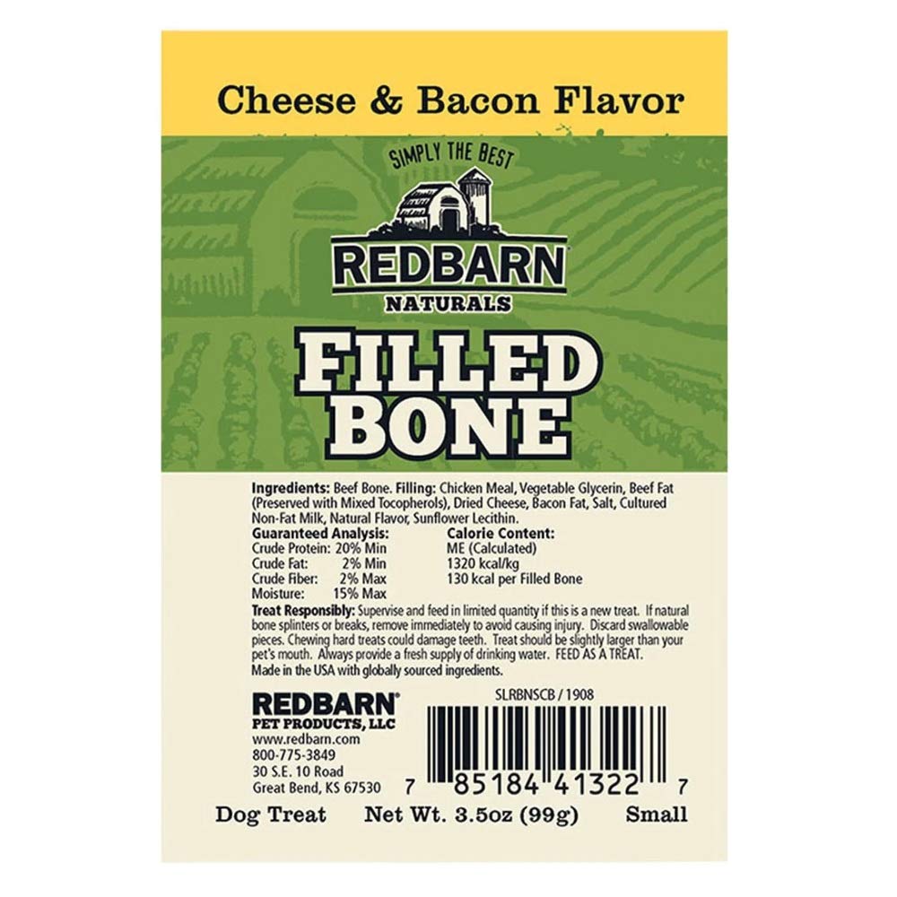 Redbarn Cheese & Bacon Flavor Naturals Filled Bone Dog Chews, Small, Made in The USA