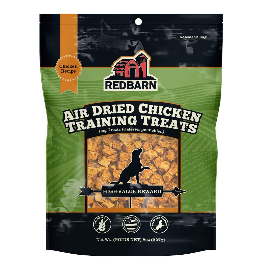 Redbarn All-Natural Air Dried Chicken Training Treats for Puppies & Dogs – Grain-Free Single Protein Rewards Made in USA for Small, Medium, & Large Breeds - 8 oz Resealable Bag