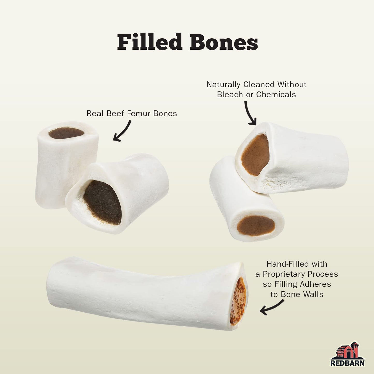 Redbarn Filled Dog Bones, Natural Long-Lasting Dental Treats; Suitable for Aggressive Chewers, Small (3") - 10 Bones (Cheese N' Bacon)