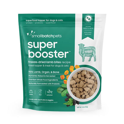 smallbatch Pets Freeze-Dried Super Booster Lamb Bites for Dogs & Cats, 7 oz, Made in The USA, Humanely Raised Single Protein Source, Topper & Treat, with Organic Vegetables and Probiotics