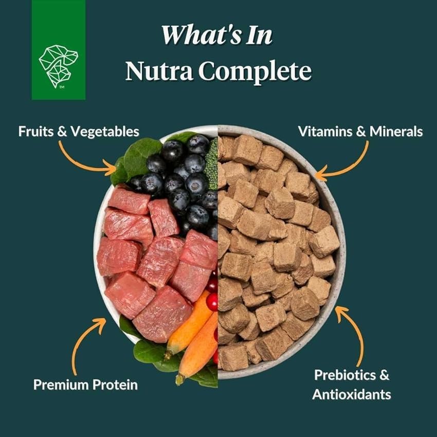 ULTIMATE PET NUTRITION Nutra Complete Freeze Dried Raw Dog Food, Veterinarian Formulated with Antioxidants, Prebiotics & Amino Acids (5 Ounce, Beef)