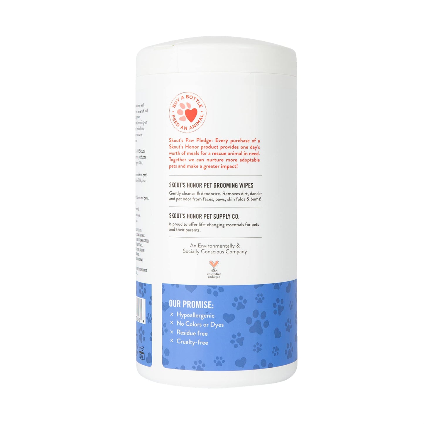 SKOUT'S HONOR Pet Grooming Wipes for Dogs and Cats - Deodorizing, Plant-Based, Biodegradable, Fragrance-Free - for Paws, Faces, Skin Folds & Bums, 80 Count
