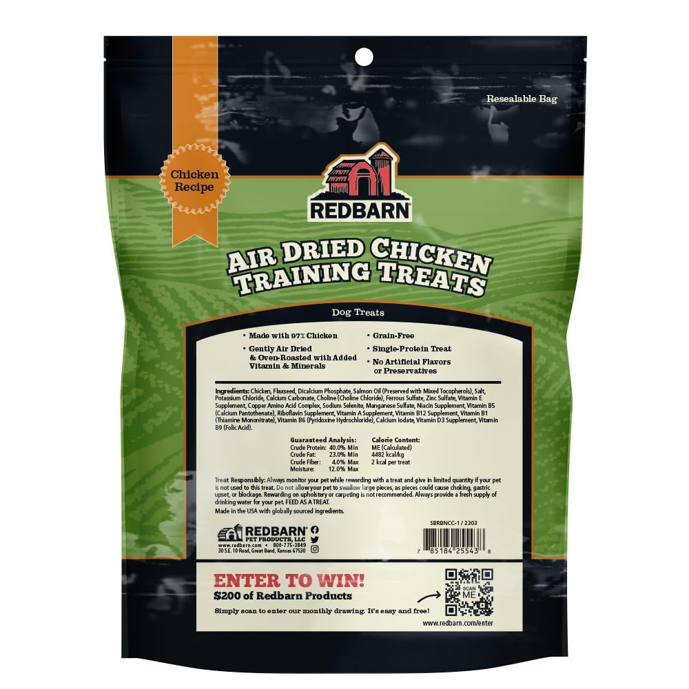 Redbarn All-Natural Air Dried Chicken Training Treats for Puppies & Dogs – Grain-Free Single Protein Rewards Made in USA for Small, Medium, & Large Breeds - 8 oz Resealable Bag
