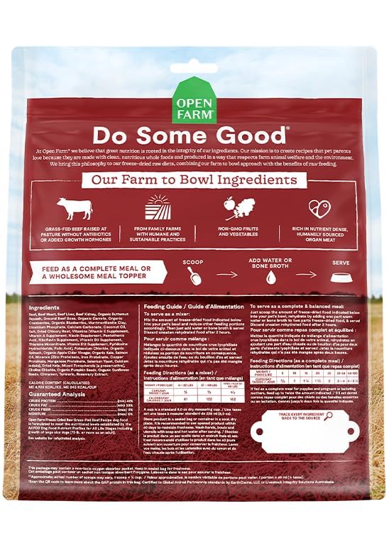 Open Farm Freeze Dried Raw Dog Food, Humanely Raised Meat Recipe with Non-GMO Superfoods and No Artificial Flavors or Preservatives (3.5 Ounce (Pack of 1), Grass Fed Beef Recipe)