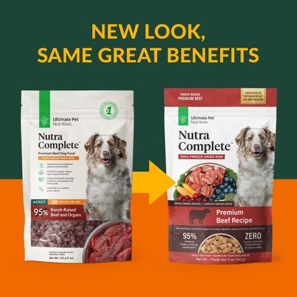 ULTIMATE PET NUTRITION Nutra Complete Freeze Dried Raw Dog Food, Veterinarian Formulated with Antioxidants, Prebiotics & Amino Acids (5 Ounce, Beef)