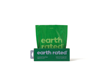 Earth Rated Dog Poop Bags, Thick Grab and Go Single Roll, Ideal for Backyard Pickups, Lavender Scented, 300 Count