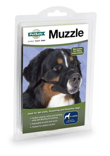 PetSafe Dog Muzzle - Comfortable Padding - Adjustable Sizing - Prevents Biting - Allows Room to Pant - Perfect for Visits to The Vet or Groomer, Extra Large, Black