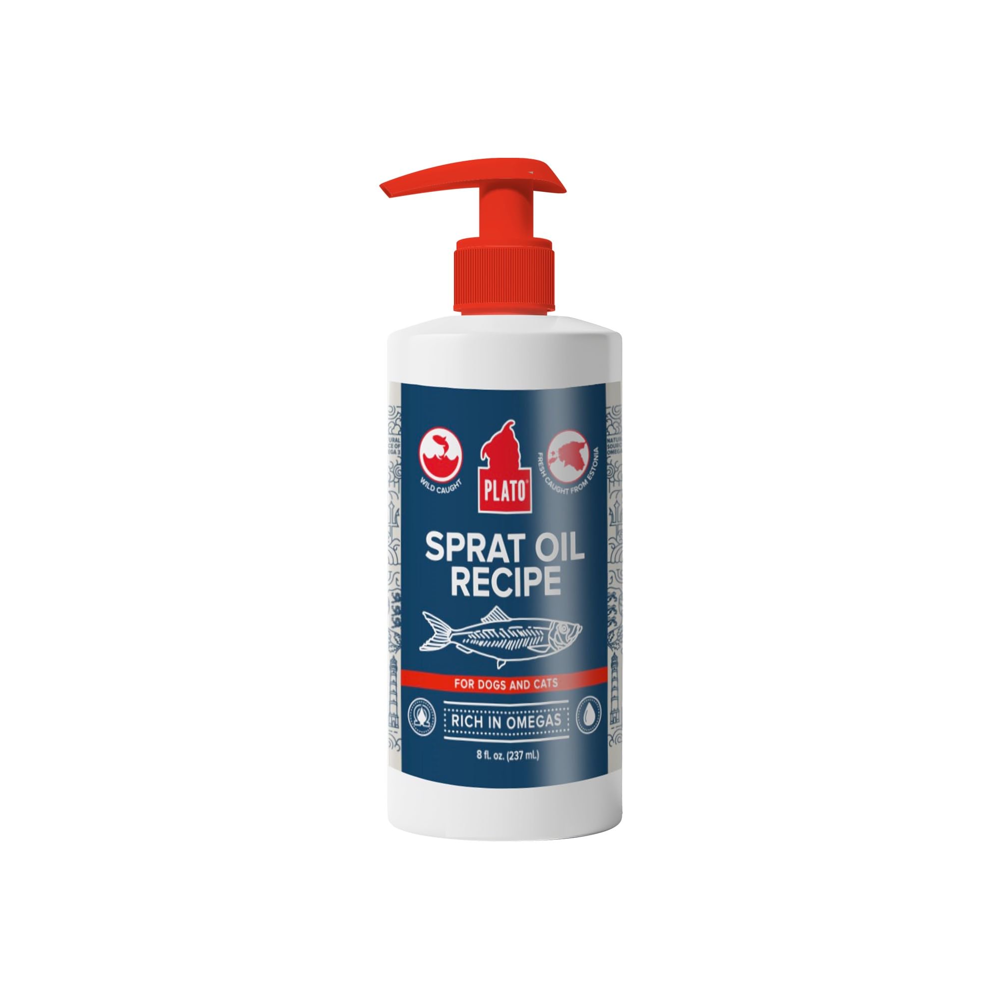 PLATO Pet Treats Fish Oil for Dogs - Omega 3 Oil for Dogs - Supports Healthy Skin and Coat - Baltic Sprat Oil Recipe 8oz