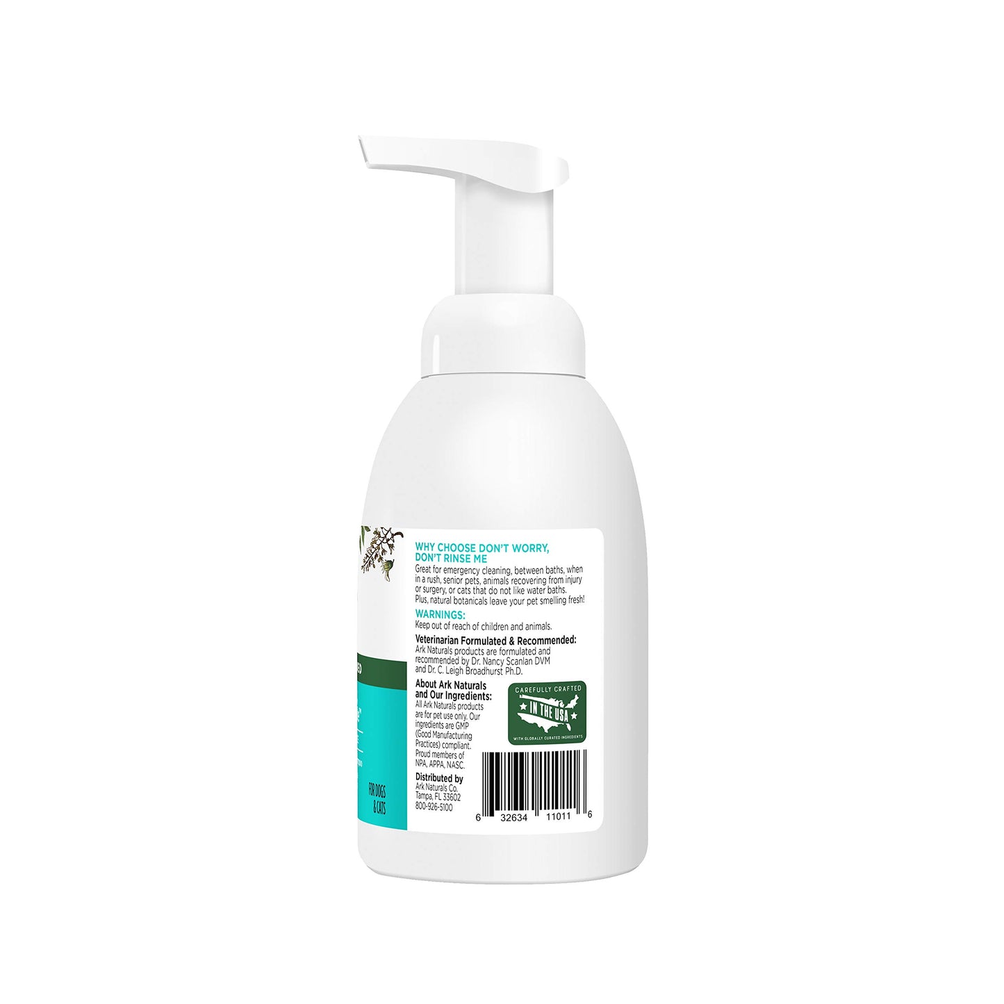 Ark Naturals Don't Worry Don't Rinse Me, Waterless No Rinse Shampoo for Dogs and Cats, Freshens and Removes Odors, 18oz Bottle,Blue