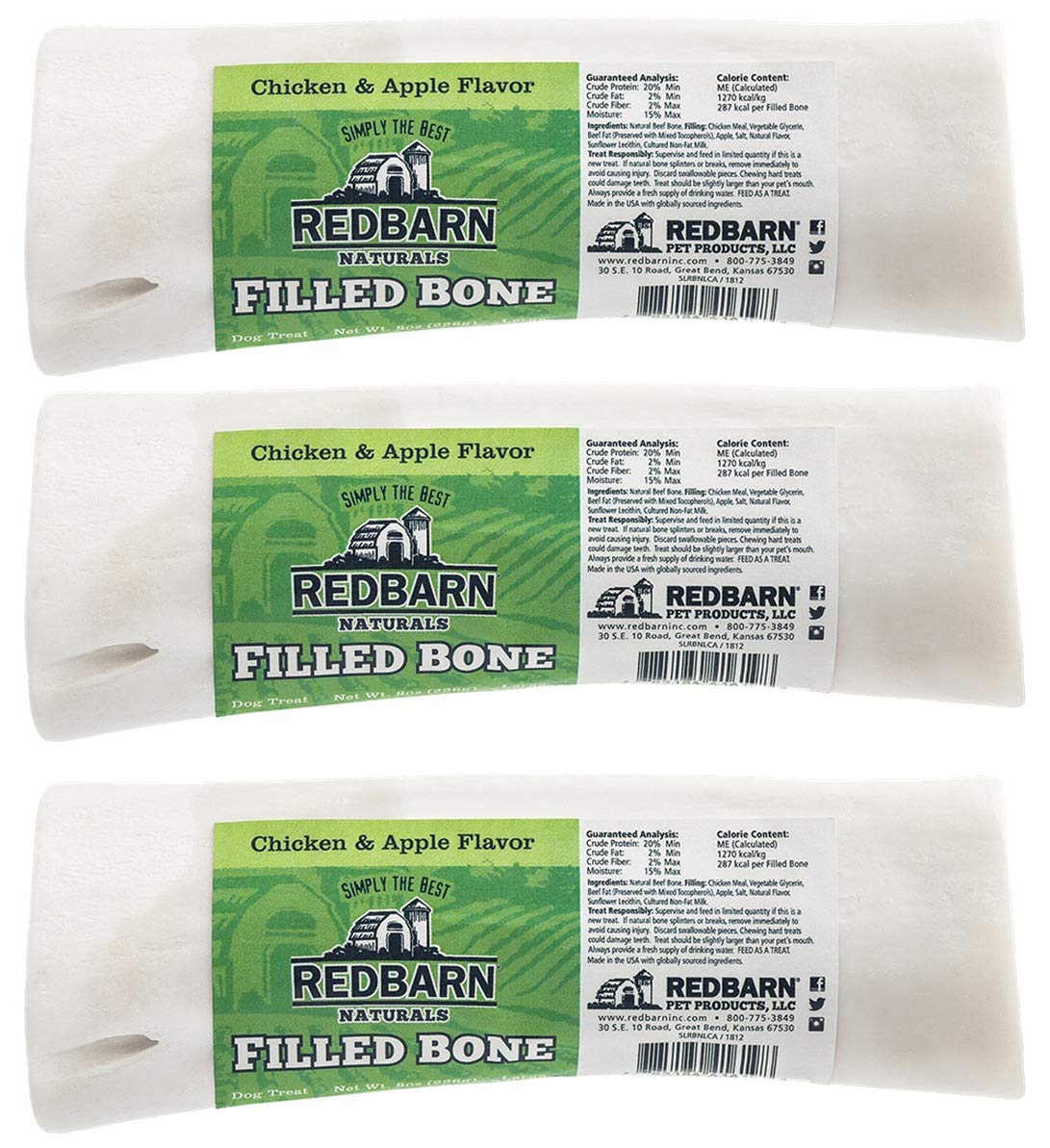 Redbarn Chicken & Apple Flavor Naturals Filled Bone Dog Chew Large