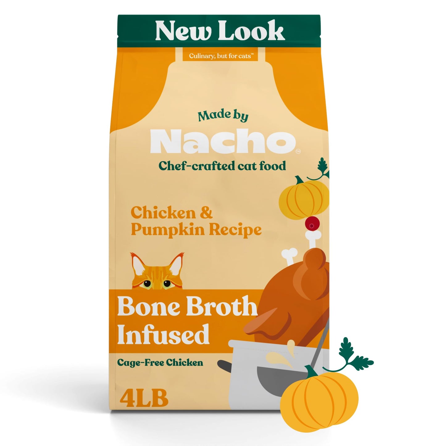 Made by Nacho Bone Broth Infused Dry Cat Kibble - Cage-Free Chicken & Pumpkin Recipe - Premium Grain-Friendly Cat Food 4lb Bag, Limited Ingredients