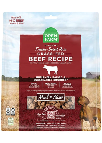 Open Farm Freeze Dried Raw Dog Food, Humanely Raised Meat Recipe with Non-GMO Superfoods and No Artificial Flavors or Preservatives (3.5 Ounce (Pack of 1), Grass Fed Beef Recipe)