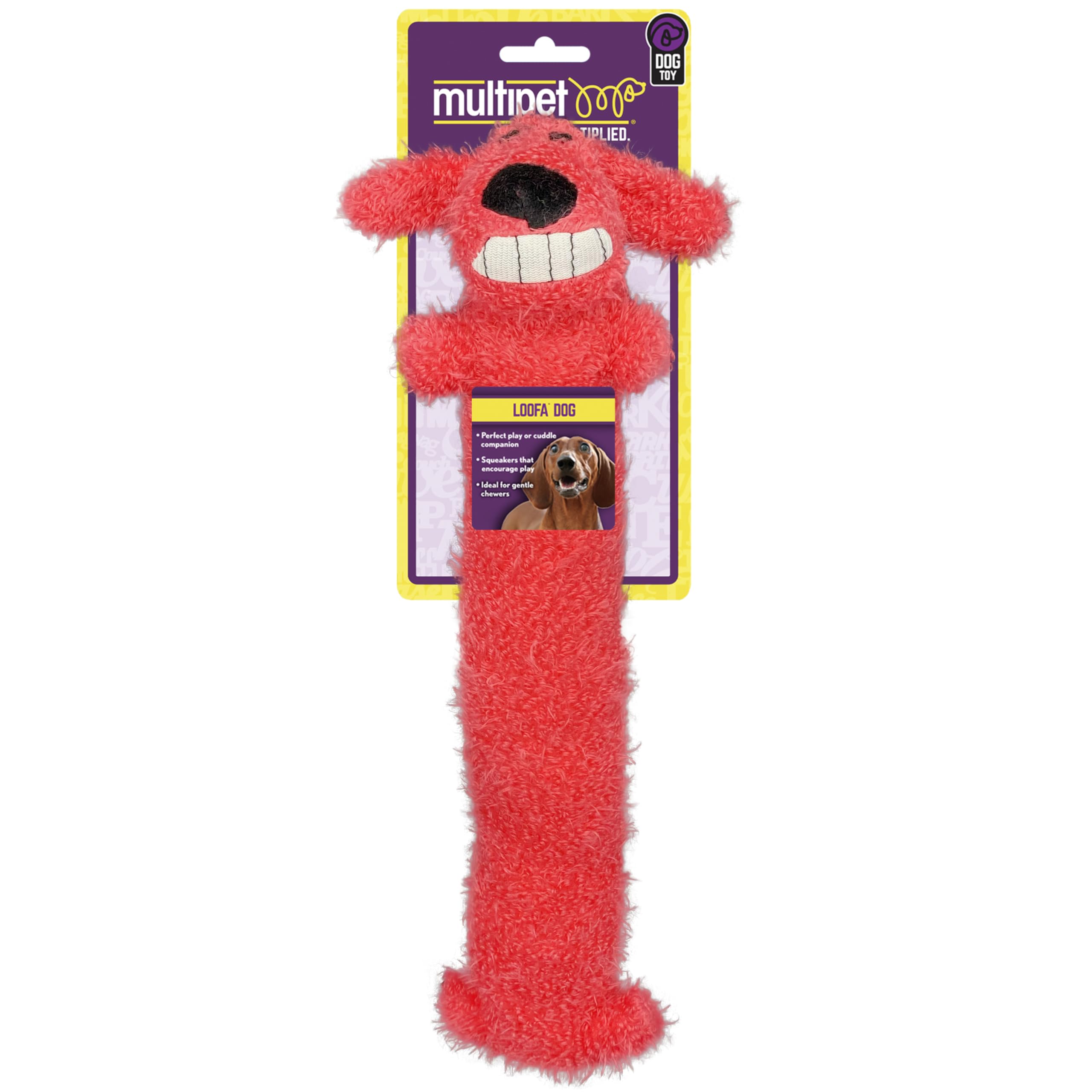 Multipet Original Loofa Dog Plush Toy - Squeaky Dog Toy for All Dogs - Extra Soft Plush Dog Toy - Stuffed Animal Dog Toy for Playing - Cute Dog Pet Toy (1 Count, 12”, Random Color Surprise)