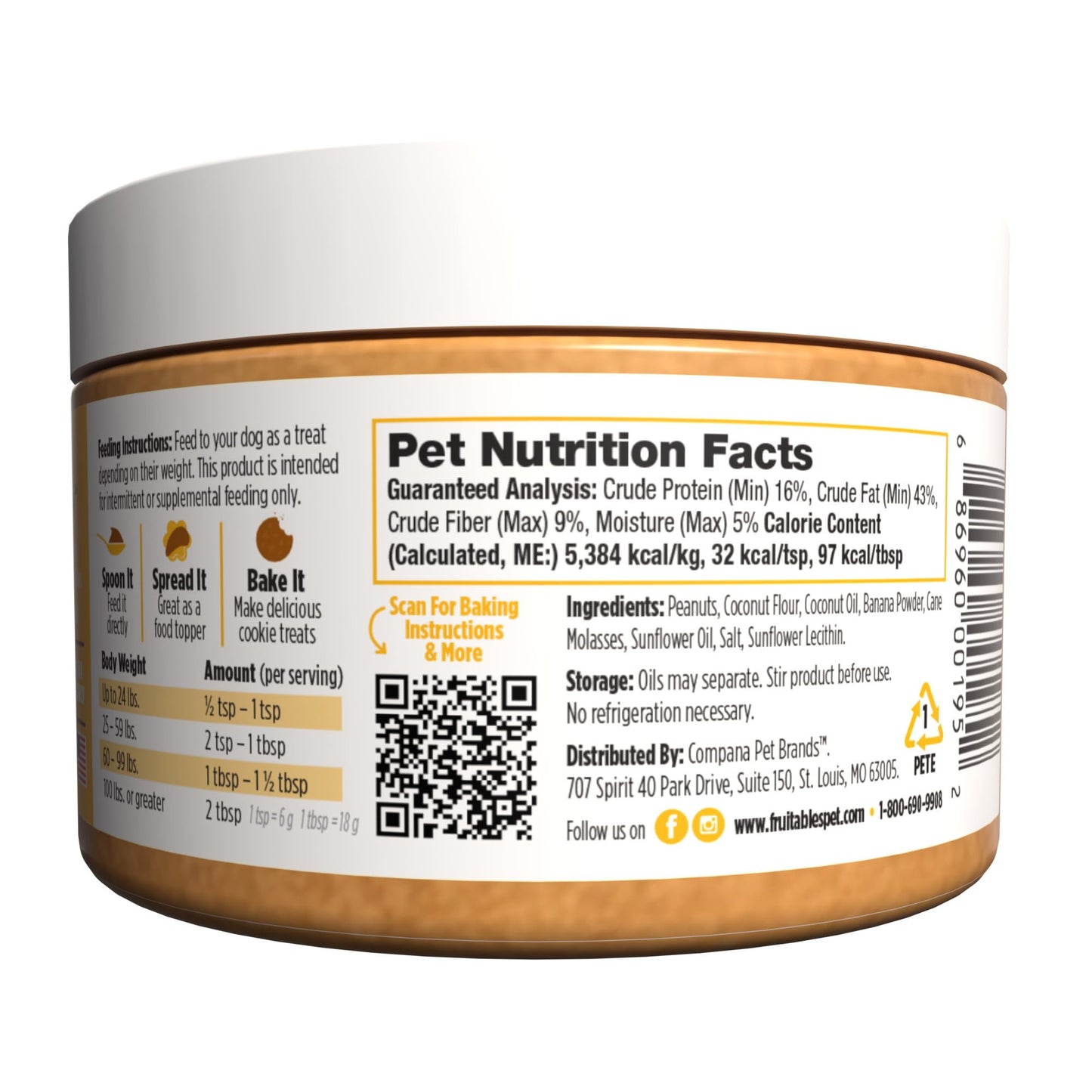 Fruitables Spreads – Spreadable Dog Treat – Bakeable Dog Treat – Real Peanut Butter and Baa – Human-Grade 100% Natural Ingredients – Great for All Dogs – 7 Ounces
