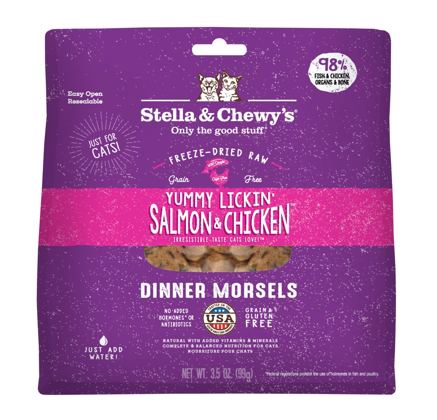 Stella & Chewy's Freeze-Dried Raw Cat Dinner Morsels – Grain Free, Protein Rich Cat & Kitten Food – Yummy Lickin’ Salmon & Chicken Recipe – 3.5 oz Bag