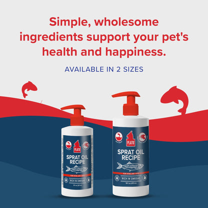 PLATO Pet Treats Fish Oil for Dogs - Omega 3 Oil for Dogs - Supports Healthy Skin and Coat - Baltic Sprat Oil Recipe 8oz
