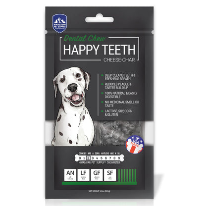 Happy Teeth Cheese & Charcoal Dental Dog Chews | Cheese Flavor with Activated Charcoal | Dental Chew | Protein Rich | Gluten Free - Lactose Free - Wheat Free - Soy Free| 2 Chews per Resealable Pouch