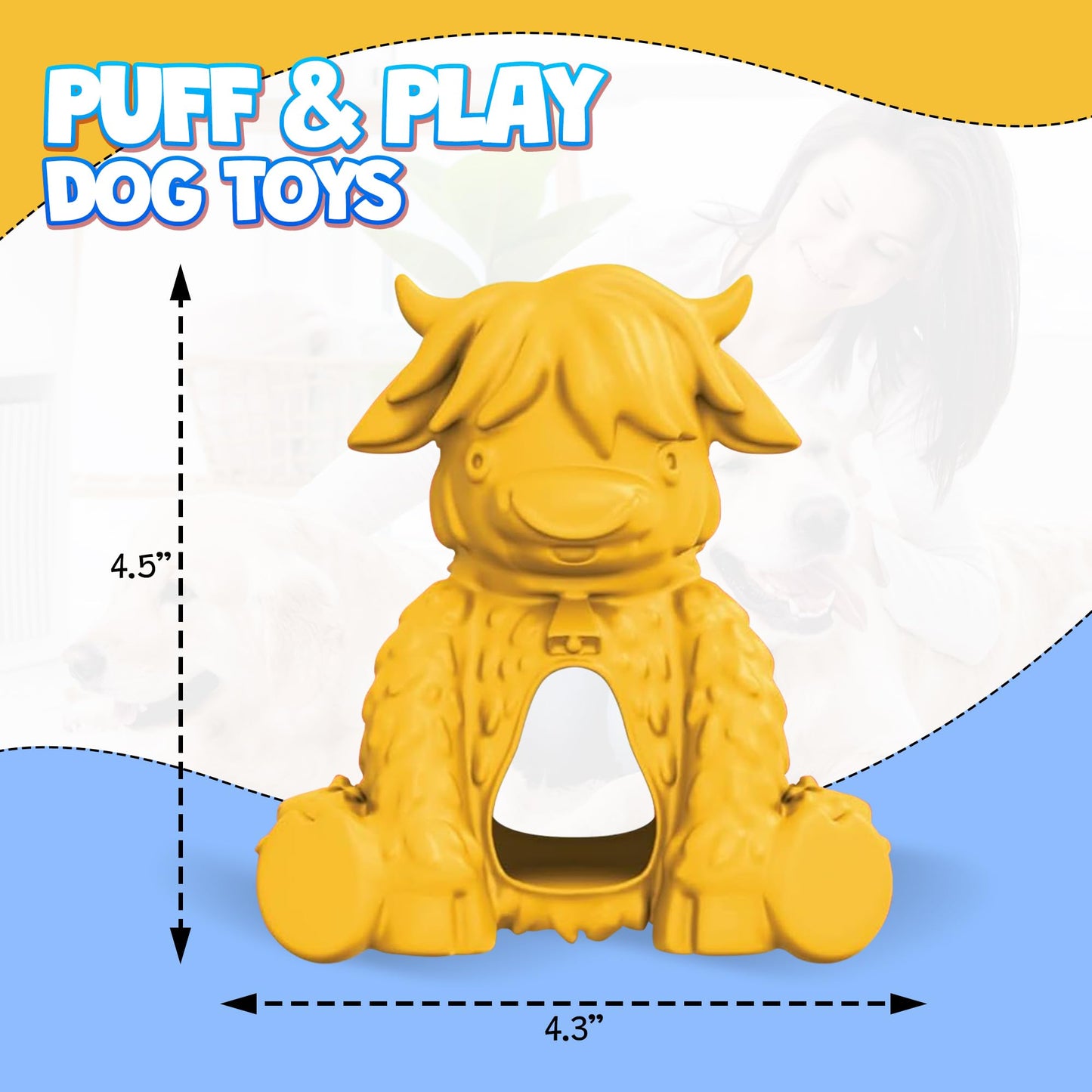 Yeti Dog Chew Puff and Play Interactive Dog Toys, Nuggets Dog Treat Dispenser Puzzle, Fun Stimulating Chew Toy for Teething, Behavior Training for Light to Moderate Chewers, Yak Yellow