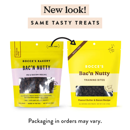 Bocce's Bakery Bac'N Nutty Training Treats for Dogs, Wheat-Free Dog Treats, Made with Real Ingredients, Baked in The USA, All-Natural & Low Calorie Training Bites, PB & Bacon Recipe, 6 oz