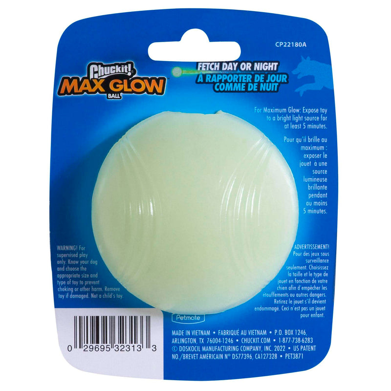 Chuckit Max Glow Ball Dog Toy, Medium (2.5 Inch Diameter) for dogs 20-60 lbs, Pack of 1 - Rowdy & Archie Pet Food & Supplies Shop