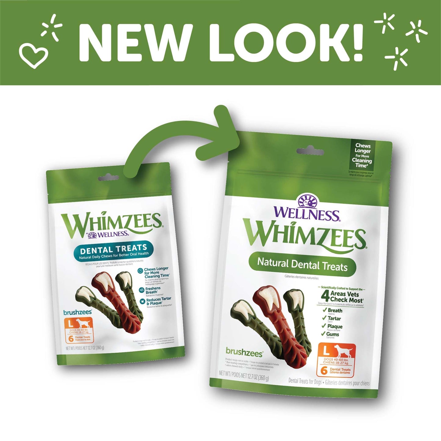 Whimzees Wellness Brushzees Dog Dental Treats, Natural Chews, Large Size Stick, (6 Count)