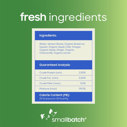 smallbatch Pets Shelf Stable Bone Broth, Venison Recipe with Prebiotics & Adaptogens-Inspired Ingredients, Topper for Dogs - 16 Ounce