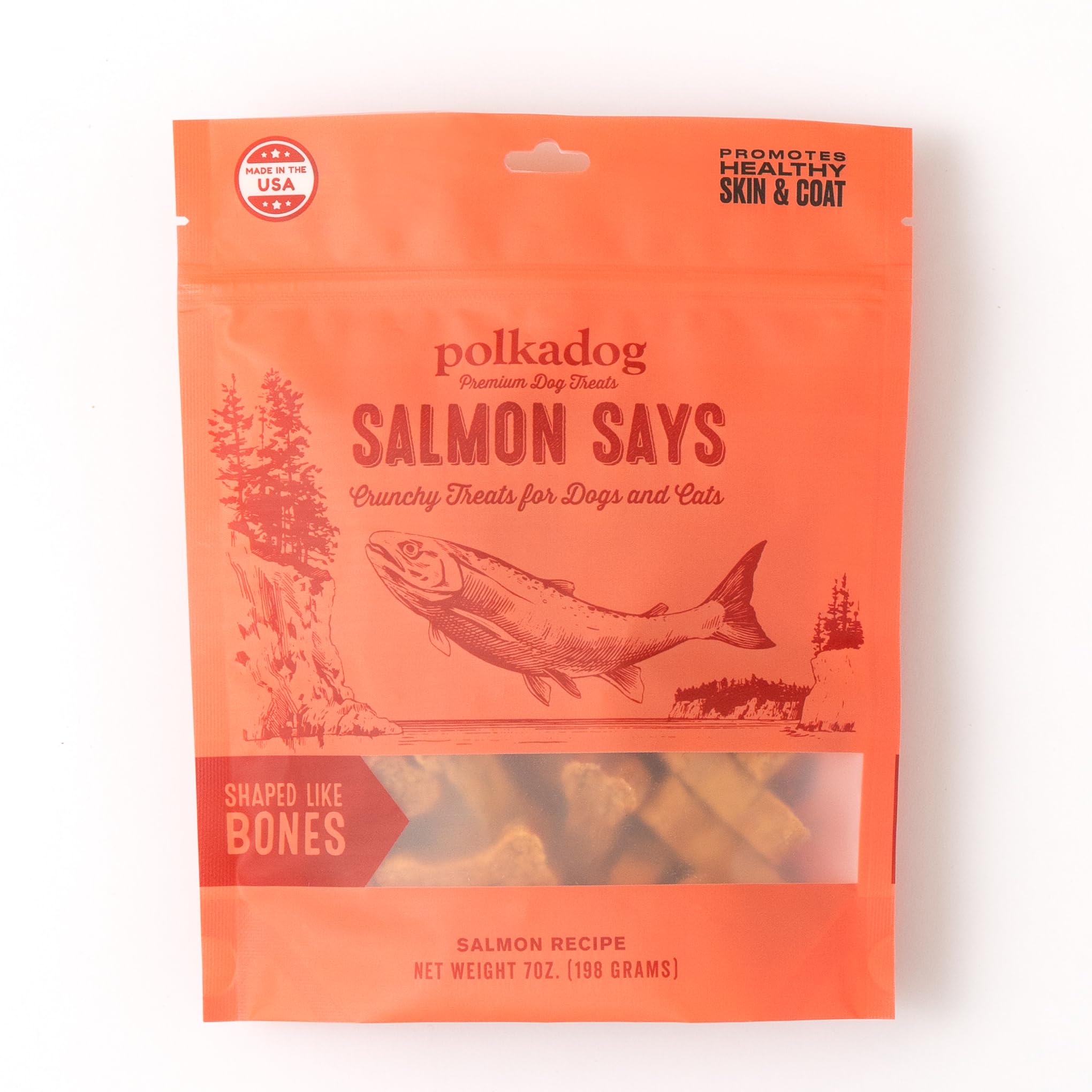 Polkadog Salmon Says Bone Shaped Treats - Omega-3 Rich, Low Fat Healthy Dog Treat - Digestible, Vitamin & Mineral Packed Dog Snacks - Crunchy 3-Ingredient Treat, Ideal for Dogs with Allergies - 7 oz