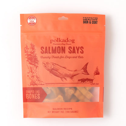 Polkadog Salmon Says Bone Shaped Treats - Omega-3 Rich, Low Fat Healthy Dog Treat - Digestible, Vitamin & Mineral Packed Dog Snacks - Crunchy 3-Ingredient Treat, Ideal for Dogs with Allergies - 7 oz