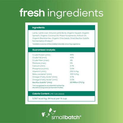 smallbatch Pets Freeze-Dried Super Booster Lamb Bites for Dogs & Cats, 7 oz, Made in The USA, Humanely Raised Single Protein Source, Topper & Treat, with Organic Vegetables and Probiotics