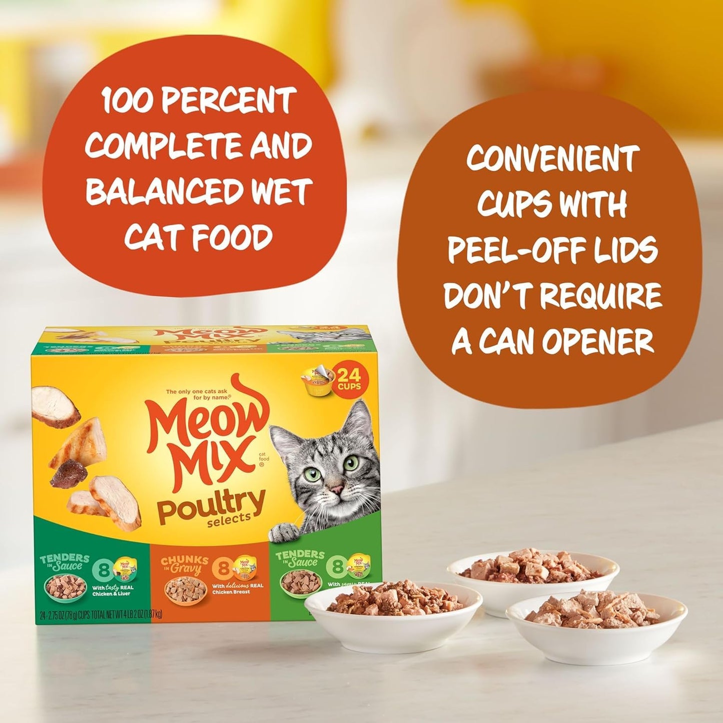 Meow Mix Poultry Selections Wet Cat Food, Variety Pack, 2.75 Ounce Cup