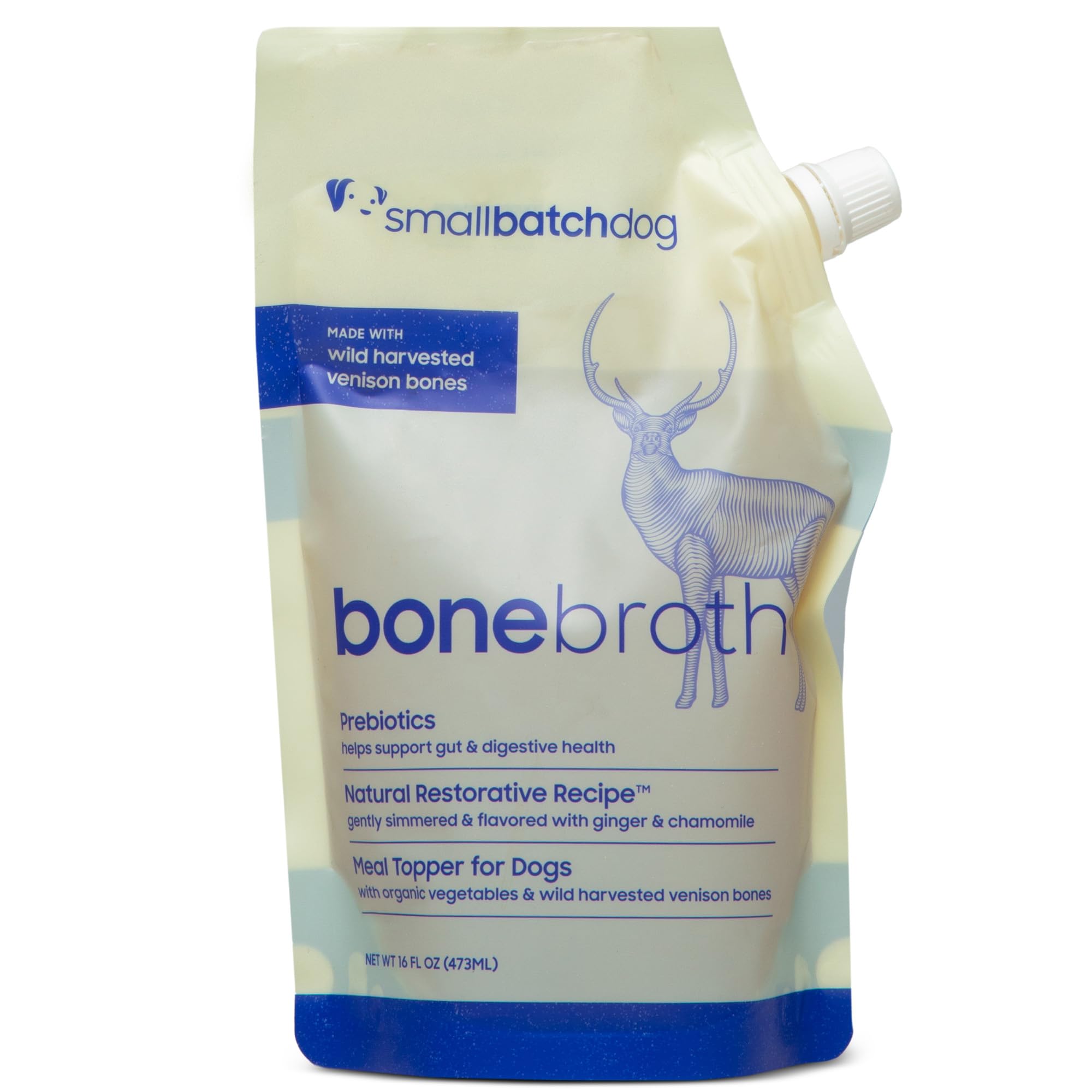 smallbatch Pets Shelf Stable Bone Broth, Venison Recipe with Prebiotics & Adaptogens-Inspired Ingredients, Topper for Dogs - 16 Ounce