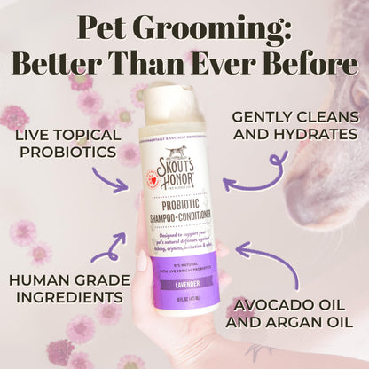 Skout's Honor Probiotic Pet Shampoo & Conditioner with Avocado Oil & Omega-3s, 97% Natural, Paraben & Sulfate-Free, Cruelty-Free, 16oz, Lavender