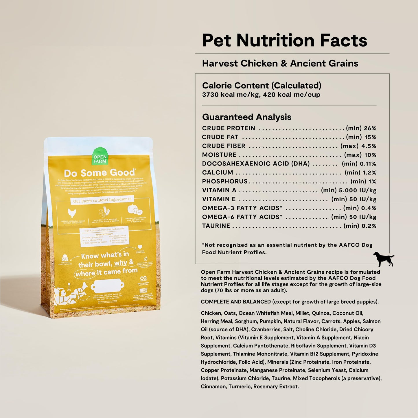 Open Farm, Ancient Grains Dry Dog Food, Protein-Rich & Nutrient Dense, 90% Animal Protein Mixed with Non-GMO Fruits, Veggies and Superfoods, Harvest Chicken Recipe, 22lb Bag
