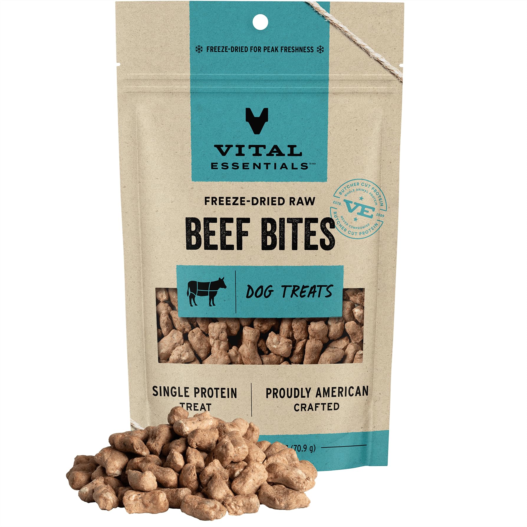Vital Essentials Freeze Dried Raw Whole Animal Dog Treats, Beef Bites, 2.5 oz | Premium Quality High Protein Training Treats | Grain Free, Gluten Free, Filler Free