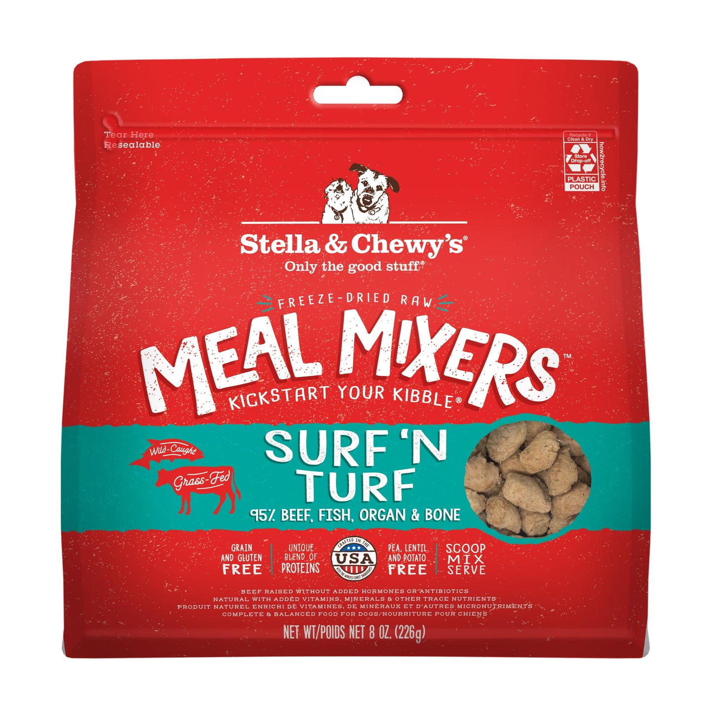 Stella & Chewy's Freeze Dried Raw Surf & Turf Meal Mixer – Dog Food Topper for Small & Large Breeds – Grain Free, Protein Rich Recipe – 8 oz Bag