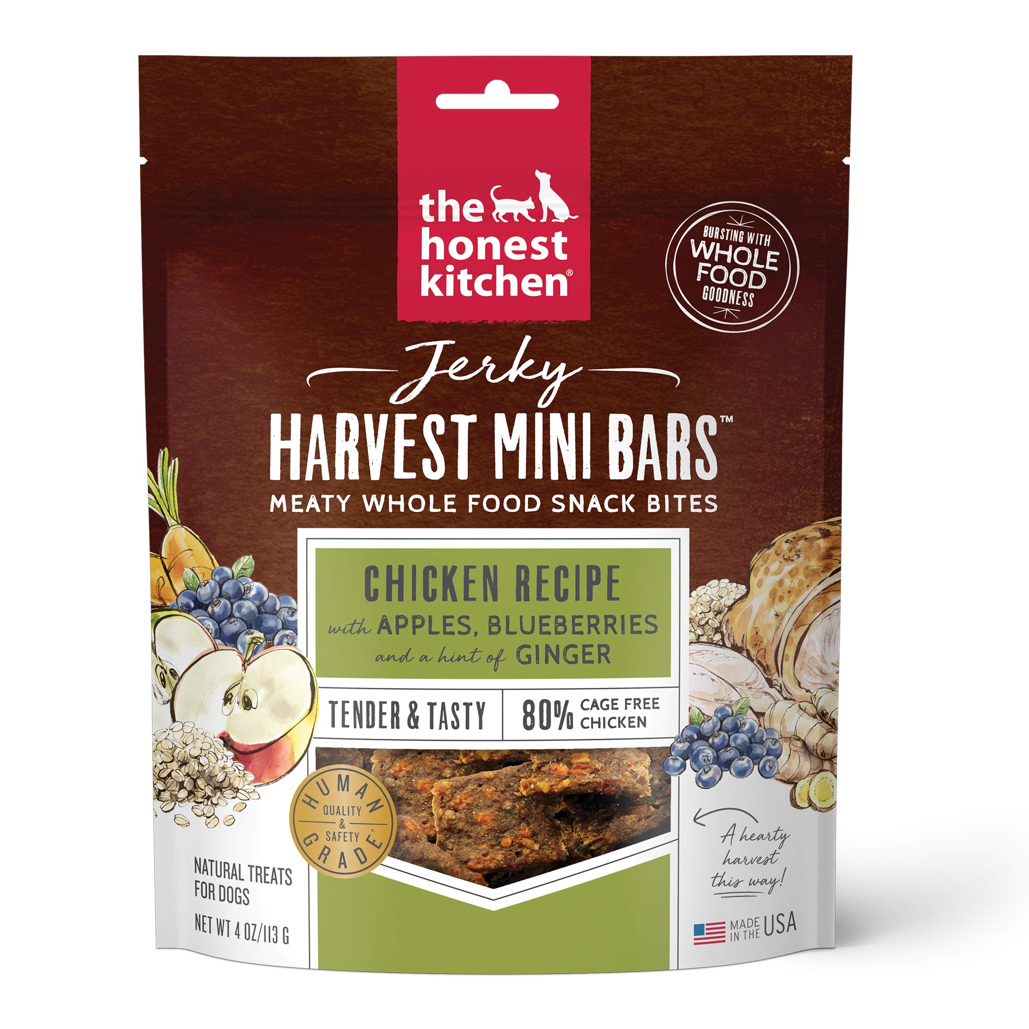 The Honest Kitchen Jerky Harvest Mini Bars: Chicken Recipe With Apples & Blueberries, 4 oz Bag