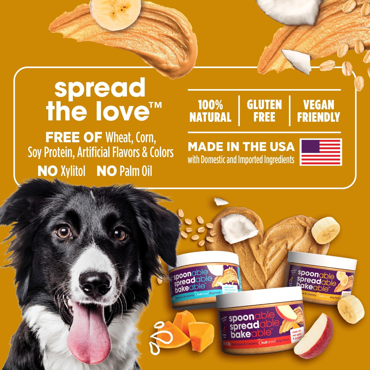 Fruitables Spreads – Spreadable Dog Treat – Bakeable Dog Treat – Real Peanut Butter and Baa – Human-Grade 100% Natural Ingredients – Great for All Dogs – 7 Ounces