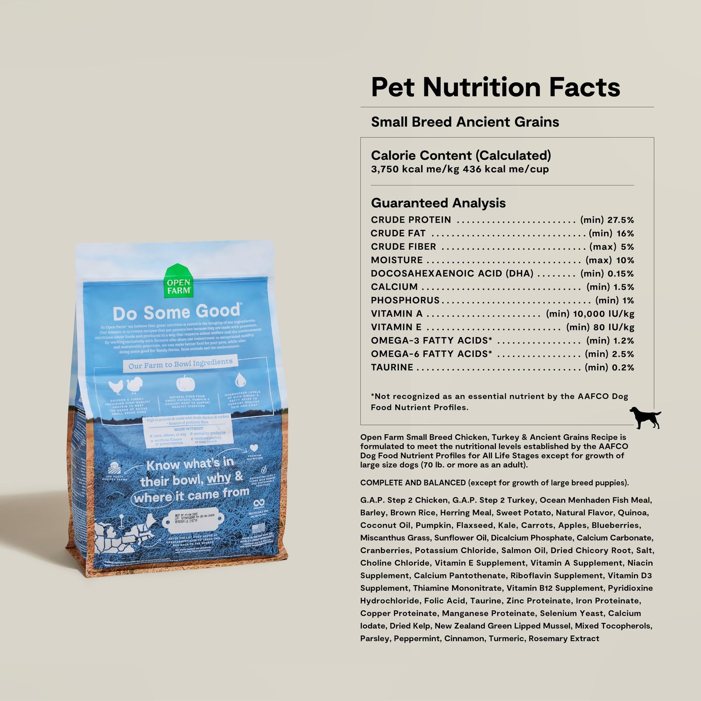 Open Farm, Ancient Grains Dry Dog Food For Small Breeds, Protein-Rich & Nutrient Dense, 90% Animal Protein With Non-GMO Fruits, Veggies and Superfoods, Chicken & Turkey Recipe For Small Dogs, 11lb Bag