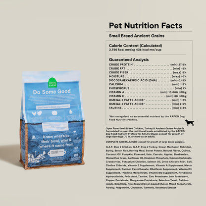 Open Farm, Ancient Grains Dry Dog Food For Small Breeds, Protein-Rich & Nutrient Dense, 90% Animal Protein With Non-GMO Fruits, Veggies and Superfoods, Chicken & Turkey Recipe For Small Dogs, 11lb Bag