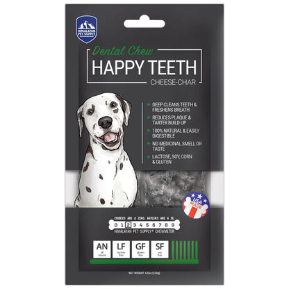 Happy Teeth Cheese & Charcoal Dental Dog Chews | Cheese Flavor with Activated Charcoal | Dental Chew | Protein Rich | Gluten Free - Lactose Free - Wheat Free - Soy Free| 2 Chews per Resealable Pouch
